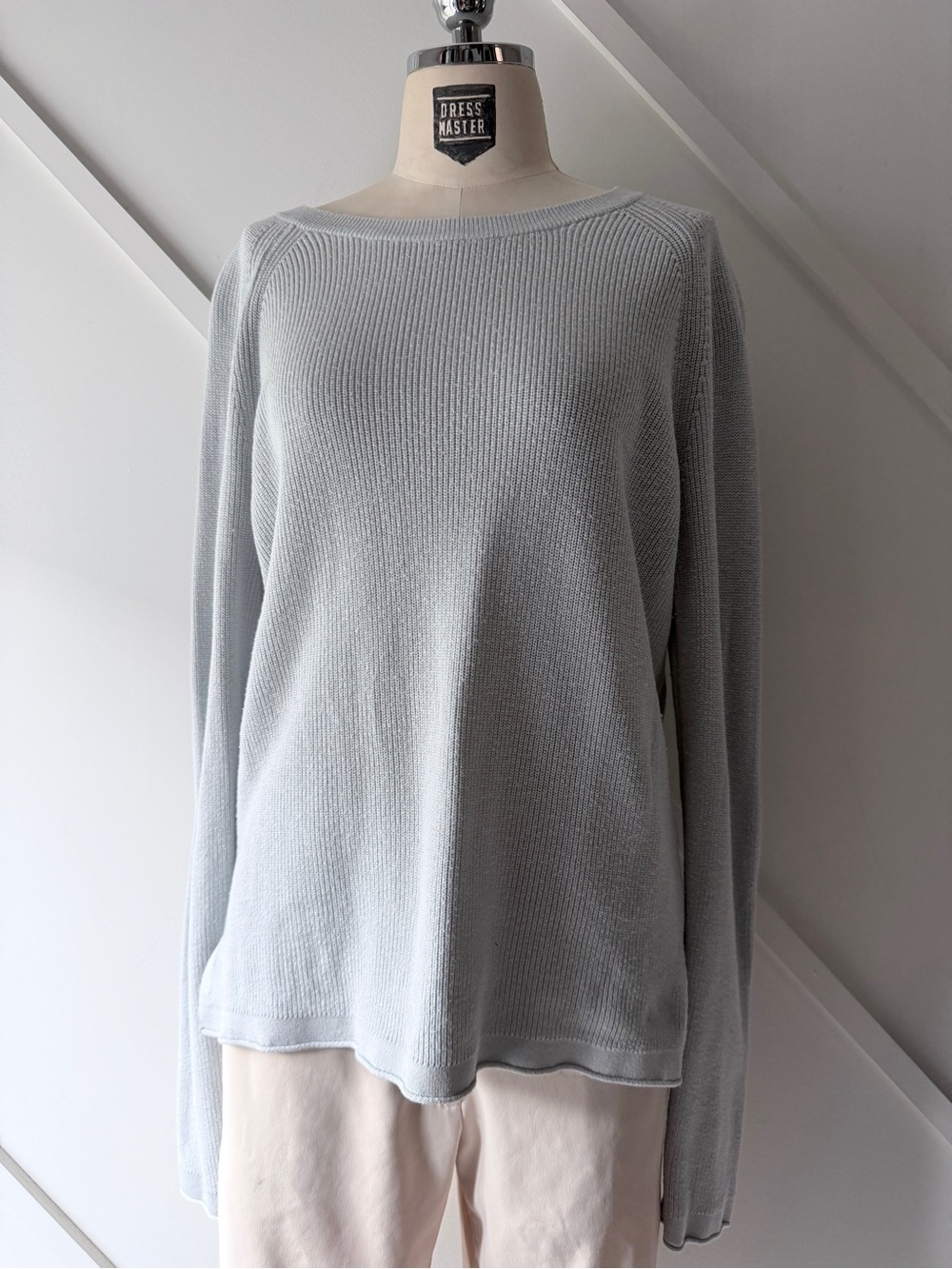 White + Warren Cotton Silk Blend Sweater XS | Light Blue Boat Neck Lightweight